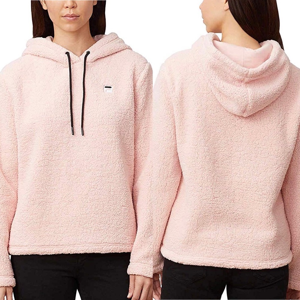 Fila Sherpa Fleece Pullover Hoodie Pink Size M